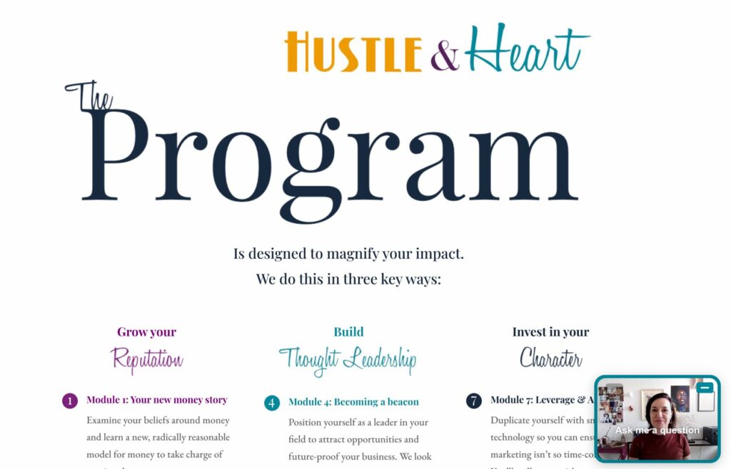 Hustle and Heart program screenshot